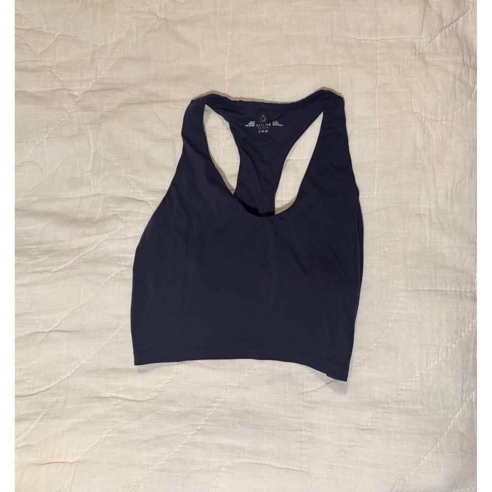 Aerie OFFLINE Real Me Racerback Sports Bra Tank Top Navy Blue Medium Low Impact